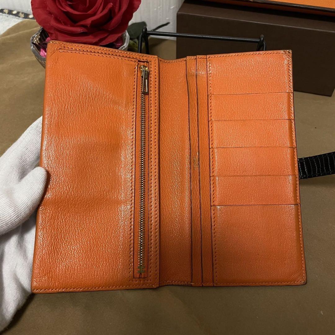 エルメスベアンスフレリザード長財布ブラック×オレンジ希少