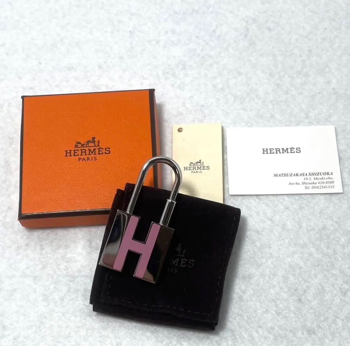 【美品】 HERMES エルメス Hカデナ シルバー ピンク バスティア バーキン ケリー カデナ アクセサリー 