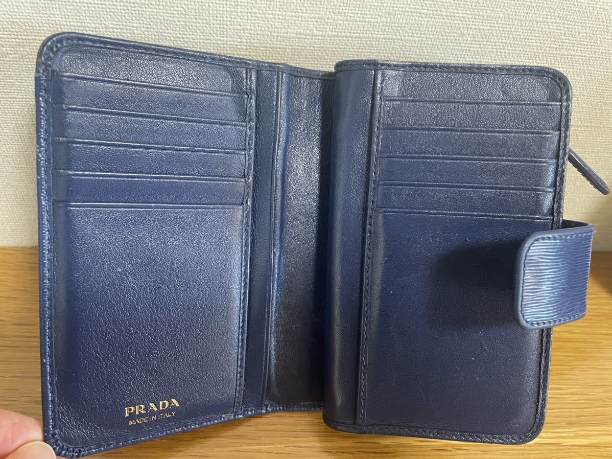 PRADA プラダ 二つ折り財布 ヴィッテロ ムーヴ ミニ財布 BLUETTE ネイビー ブルー 箱カード付き 新品 PRADA プラダ 二つ折り財布 ダークブルー