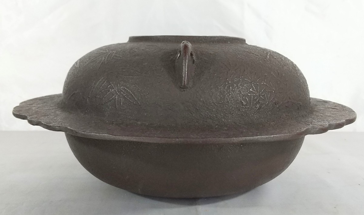 2021秋冬新作】 茶道具 龍敏堂造 上鬼面 大 風炉 釜 茶釜 茶器 鉄釜