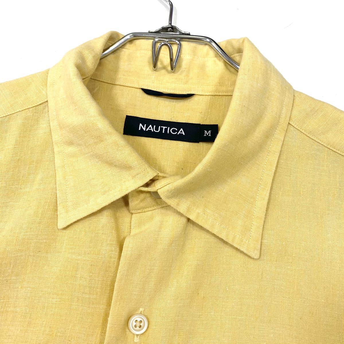 NAUTICA(ノーティカ)リネンミックス 半袖シャツ 刺繍ロゴ メンズM イエロー系_画像4