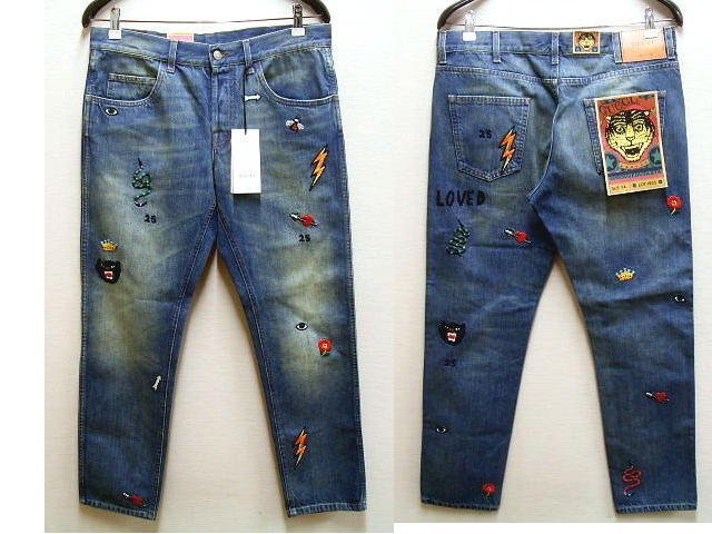 ◇即決[W34]未使用品 GUCCI 19SS ミケーレ期 LOT 53 Symbols Tapered Denim Pant 刺繍 シンボル テーパード デニム パンツ■2310の画像1