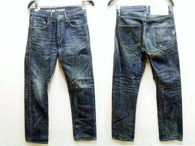 ◇即決[S]NEIGHBORHOOD 2008年 WASHED.DEEP MID DENIM/14OZ-PT ペンキ加工 ペイント DEEP MID STRAIGHT SAVAGE サベージデニムパンツ■2332_画像1