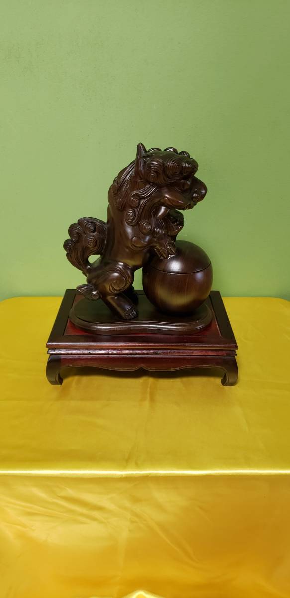 中国美術　中国伝統工芸品　紅木獅球　藝術品展覧中心　証明書付_画像1