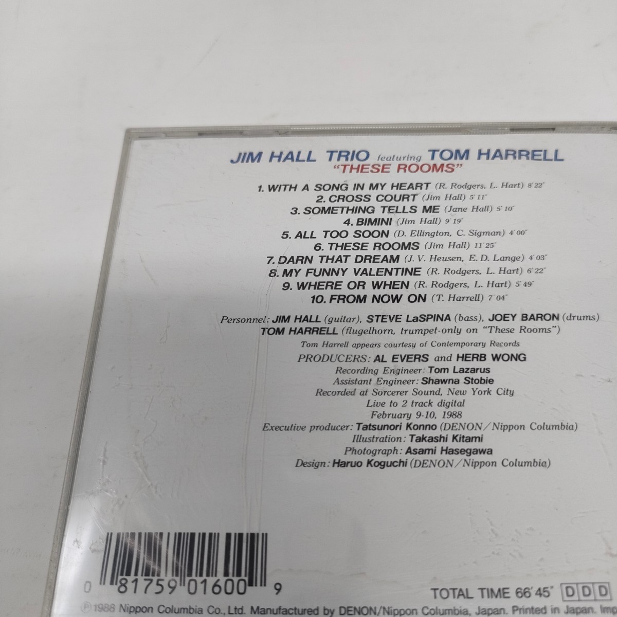 即決 送料込み 輸入盤 CD ジム・ホール / ジーズ・ルームス / JIM HALL TRIO FEATURING TOM HARRELL / THESE ROOMS 水濡れ跡の画像3