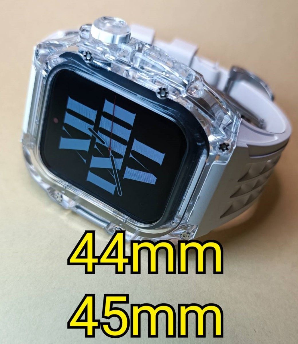 44 45 クリア白 apple watch ラバー カスタム 透明 ゴールデン