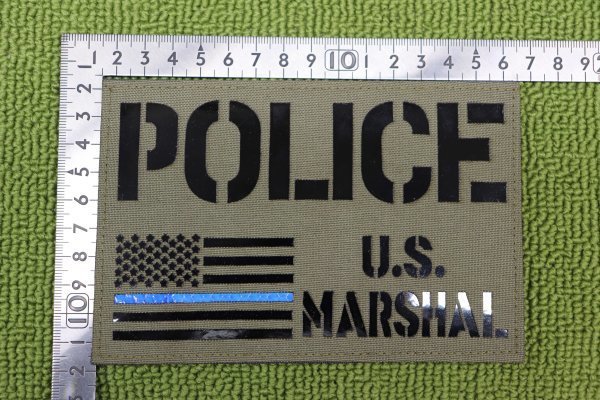 PA13新品 USマーシャル US MARSHAL POLICE ワッペン レーザーカットIRパッチ 星条旗 オリーブドラブOD LOGOエ黒ハニカムブルー レプリカ_画像2