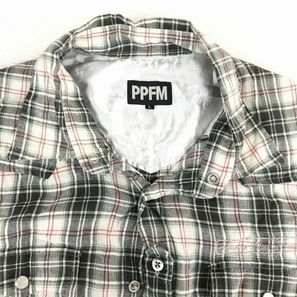 日本製★PPFM★麻/リネン15％混/半袖シャツ【メンズL/グレー系/チェック柄】スナップボタン◆BG183_画像3