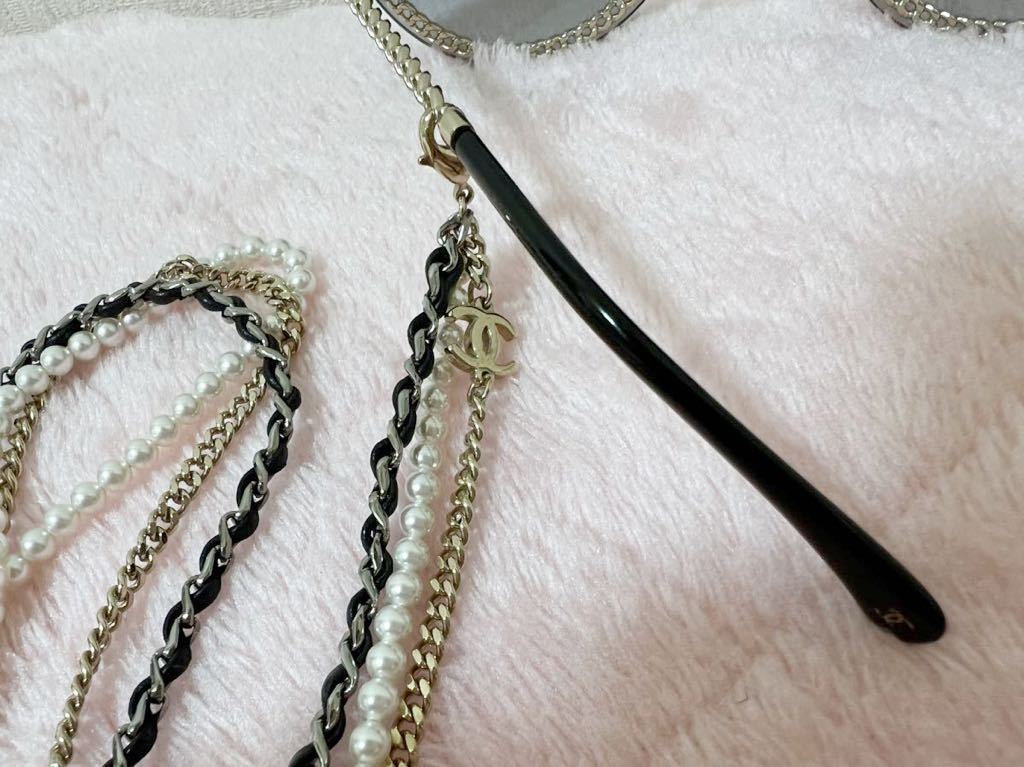 美品】CHANEL シャネル サングラス ラウンドフレーム パール&チェーン