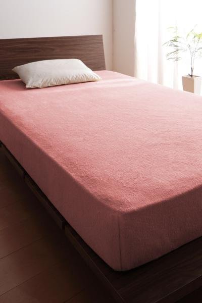 タオル地　ベッド用　ボックスシーツ　の同色２枚セット　クイーンサイズ　色-ローズピンク　綿100%パイル　洗える