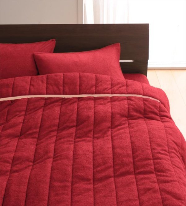 タオル地　タオルケット　と　クイーンサイズ　洗える　色-マーズレッド　綿100%パイル　ベッド用ボックスシーツ　のセット