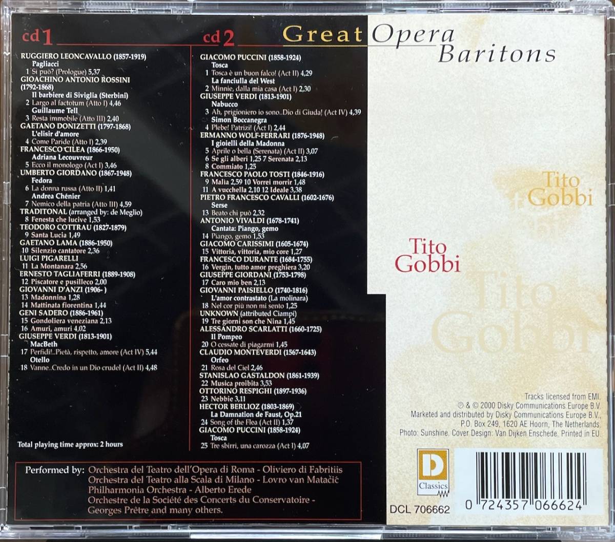 (C94H)☆オペラ2CD/ティート・ゴッビ/Tito Gobbi Great Opera Baritons (2CD)☆_画像2