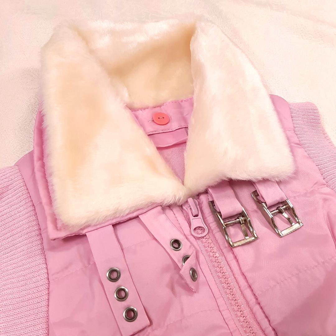mb2 美品＆送料無料ボアー襟付き 中綿ベスト㎝ 可愛いピンク色 女の子 中綿ダウンベスト フルジップジャケット