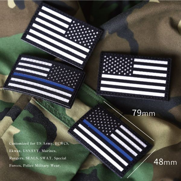 IRパッチ アメリカ星条旗 ミリタリーワッペン USフラッグ 左右 2枚セット 両腕用 米軍レプリカ 面ファスナー サバゲ―【ブラック】の画像3