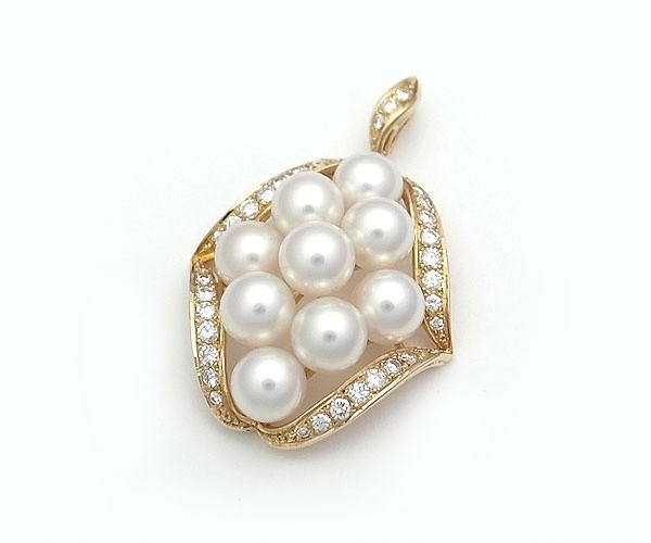 [Midoriyakuya] Mikimoto Pearl Diamond Pendant Head 6,8 ​​мм -7,0 мм K18YG [Используется]