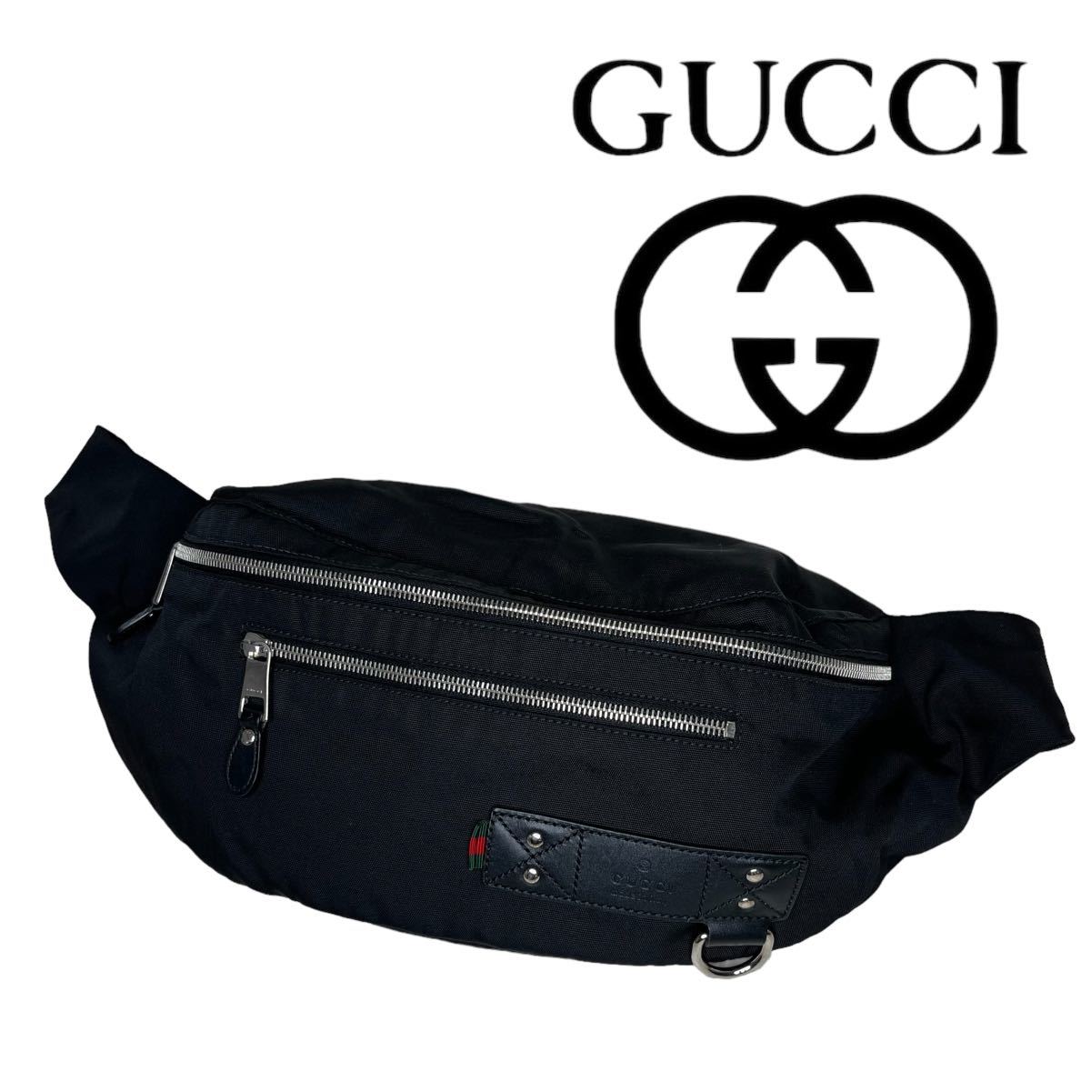 美品✨】GUCCI グッチ ボディーバッグ ウエストポーチ シェリーライン 黒-