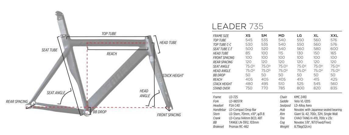 LEADER BIKE リーダーバイク 735TR ピストサイズM BROTURES ブローチャーズ カーボンの画像6