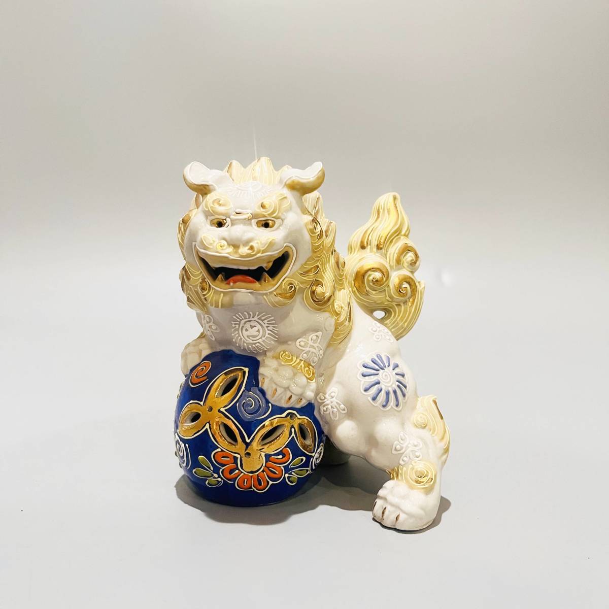 九谷焼 金彩色絵 玉乗り獅子 金獅子 置物 陶芸 工芸 縁起物 | www.csi