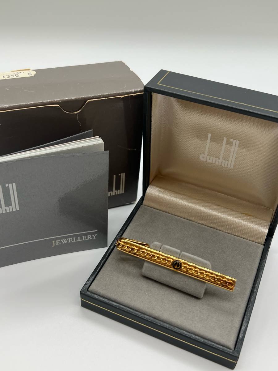 S182【美品!!】dunhill/ダンヒル ネクタイピン ゴールド チェーンモチーフ dロゴ 箱付き メンズ ビジネス ブランドアクセサリー■_画像1