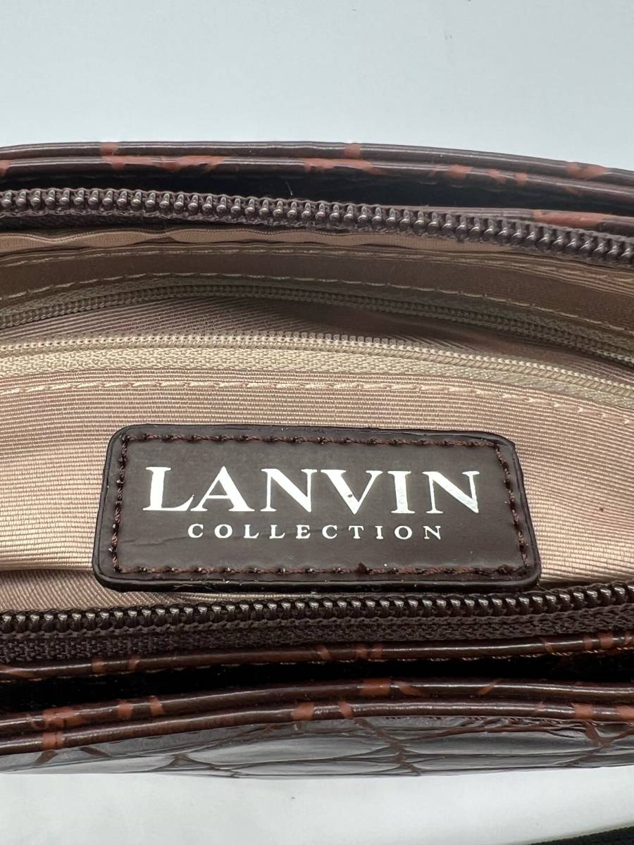 S239■LANVIN COLECTION NOEVIR クロコ型押し ハンドバッグ レザー ブラウン ランバン ノエビア 約19cm×33cm×11cm■_画像9