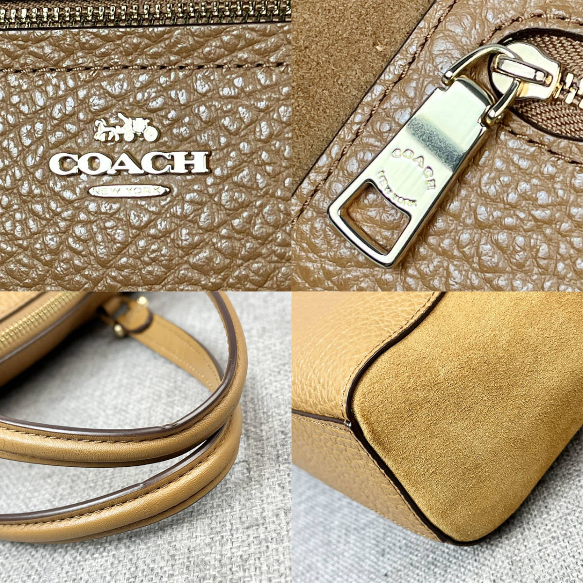 超美品 COACH コーチ★2WAYハンドバッグ F79999 グレイン＆スエードレザー 本革 キャメル ショルダーストラップ付_画像5