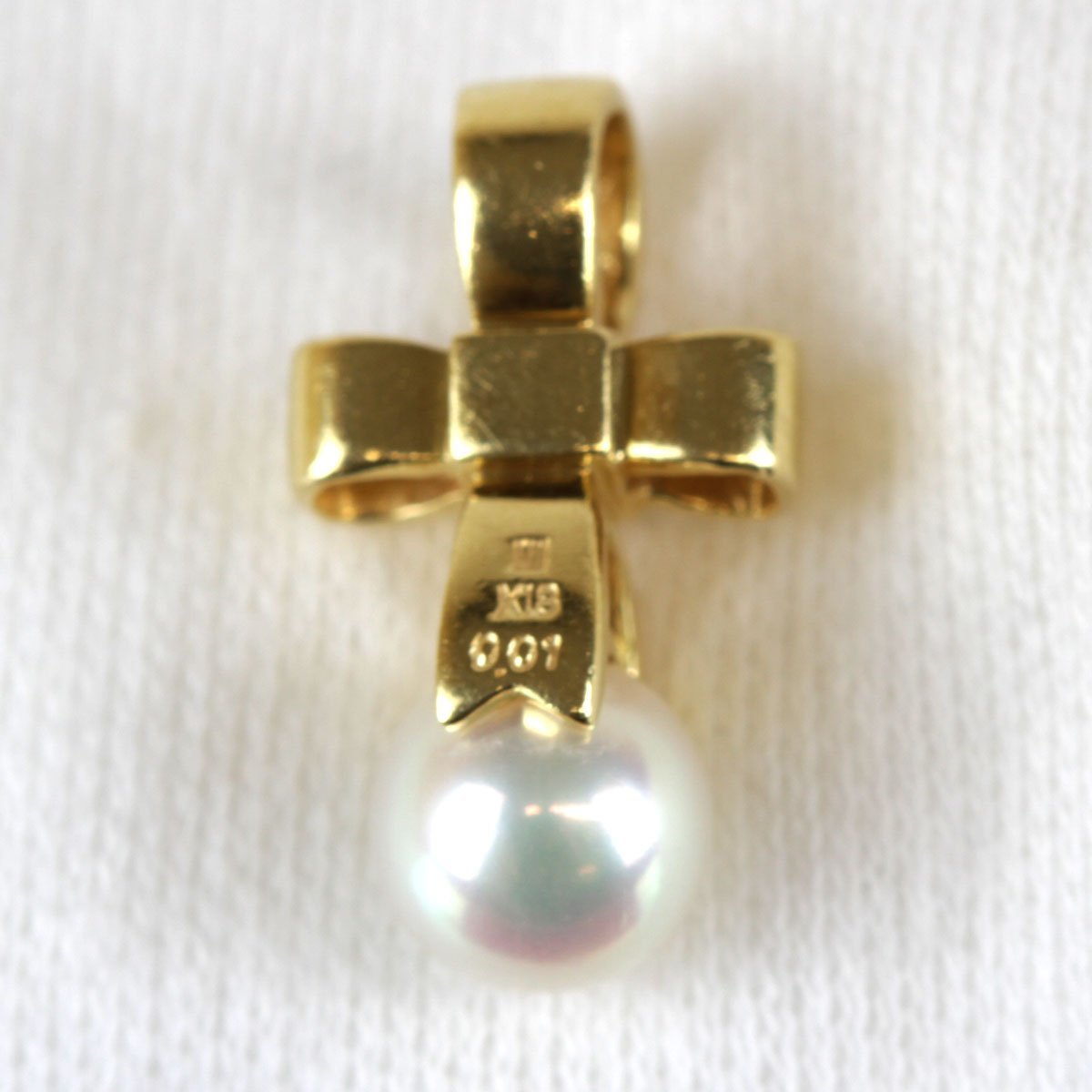 美品『USED』 K18/パール MIKIMOTO ミキモト ペルリータ ペンダントトップ ダイヤモンド 0.01ct 3.1g_画像2