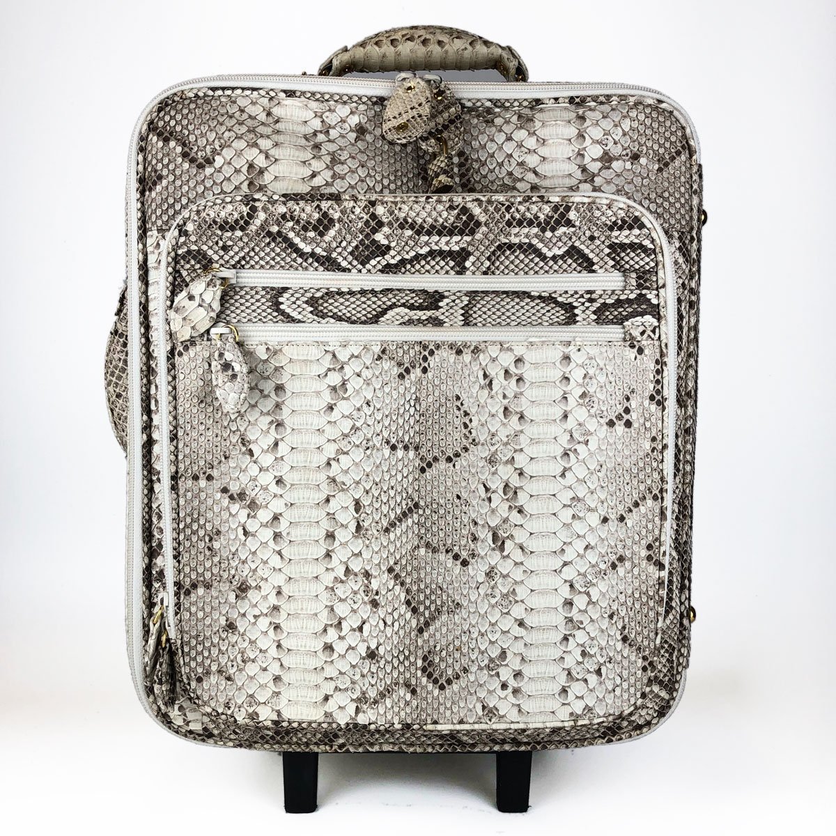 日本製 本革 パイソン スーツケース 約30L ホワイト系 リアルレザー 蛇 ヘビ 旅行バッグ 中古