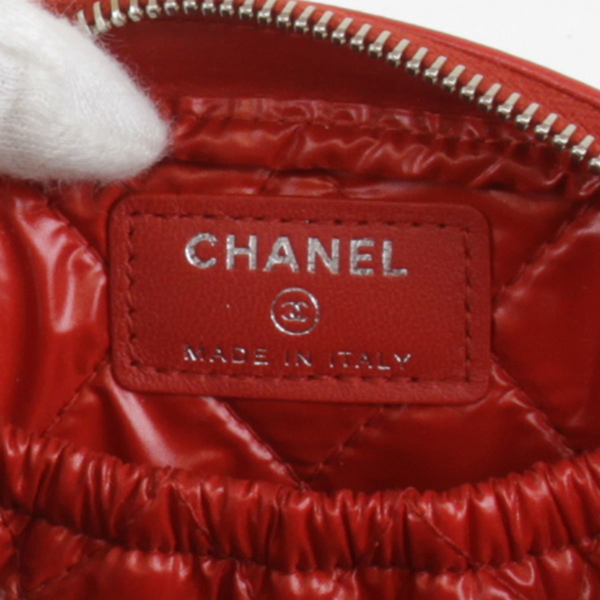 美品『USED』 CHANEL シャネル マトラッセ ポーチ レッド ラムスキン_画像9