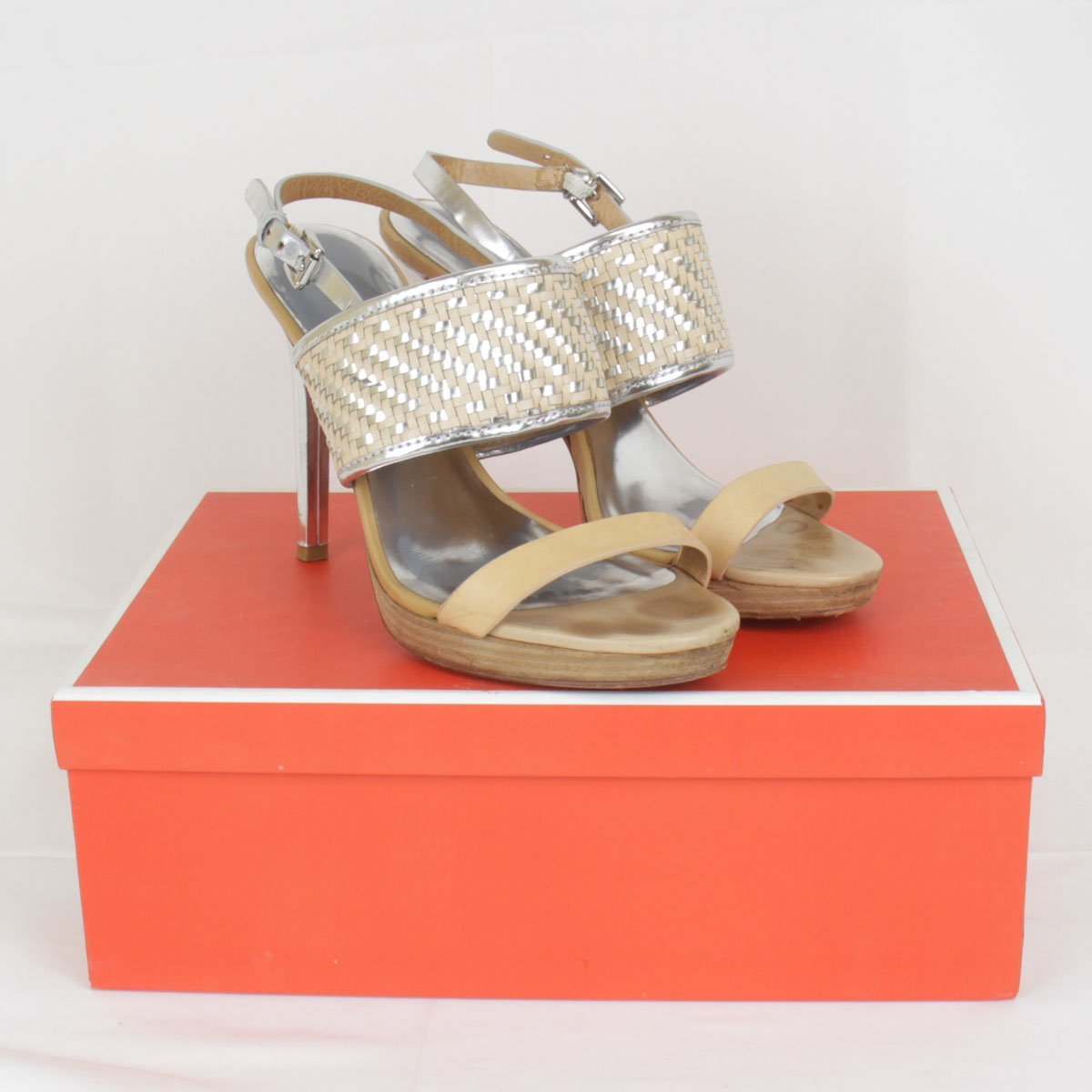 [USED] COACH Coach Q1861 sandals silver × beige leather 25.5cm