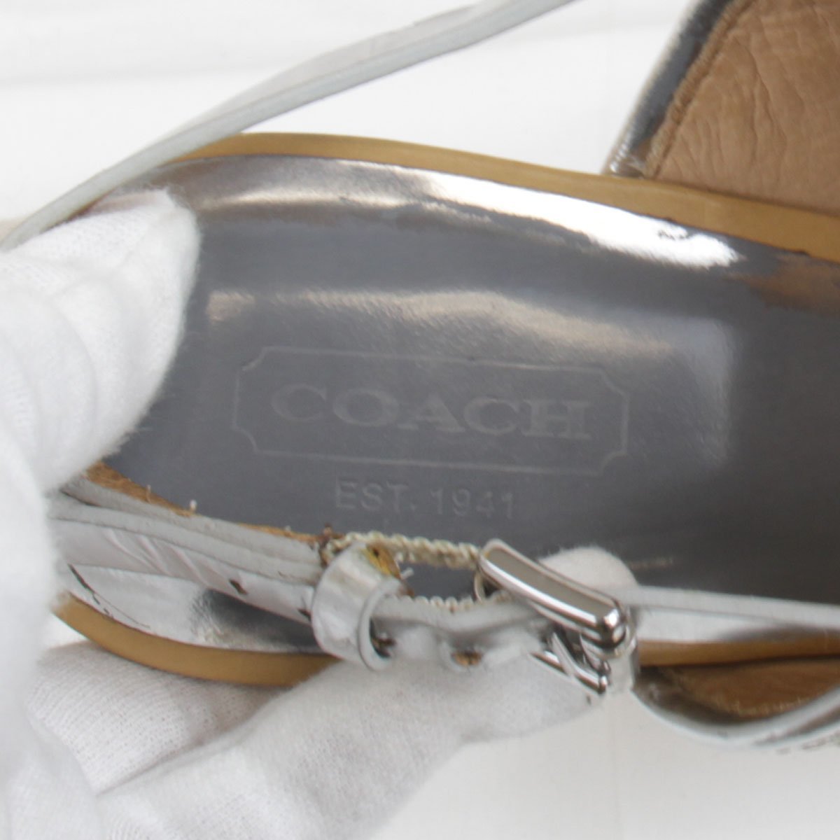 [USED] COACH Coach Q1861 sandals silver × beige leather 25.5cm