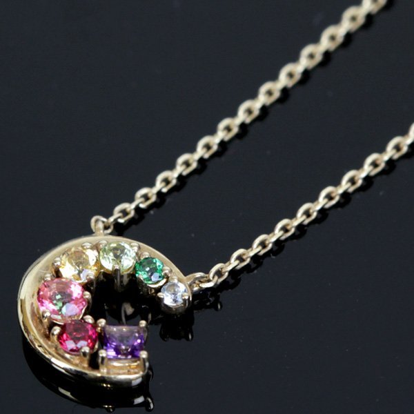 【正規品】 マルチカラーネックレス 美品『USED』K10 アミュレット 1.5g 39.5cm お守り ネックレス ペンダント 月 その他
