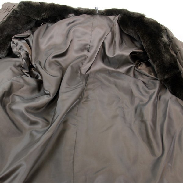  beautiful goods / one part with defect [USED] silk fur with cotton long coat free size lady's Brown with a hood .