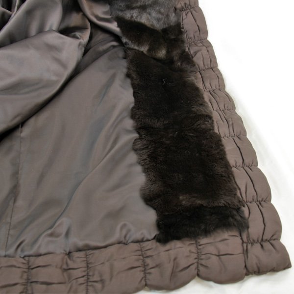  beautiful goods / one part with defect [USED] silk fur with cotton long coat free size lady's Brown with a hood .