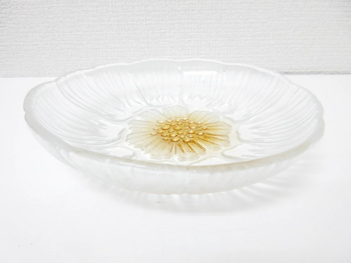  beautiful goods * retro # flower glass plate . flower orange yellow color color difference 2 pieces set control 1805 L-1