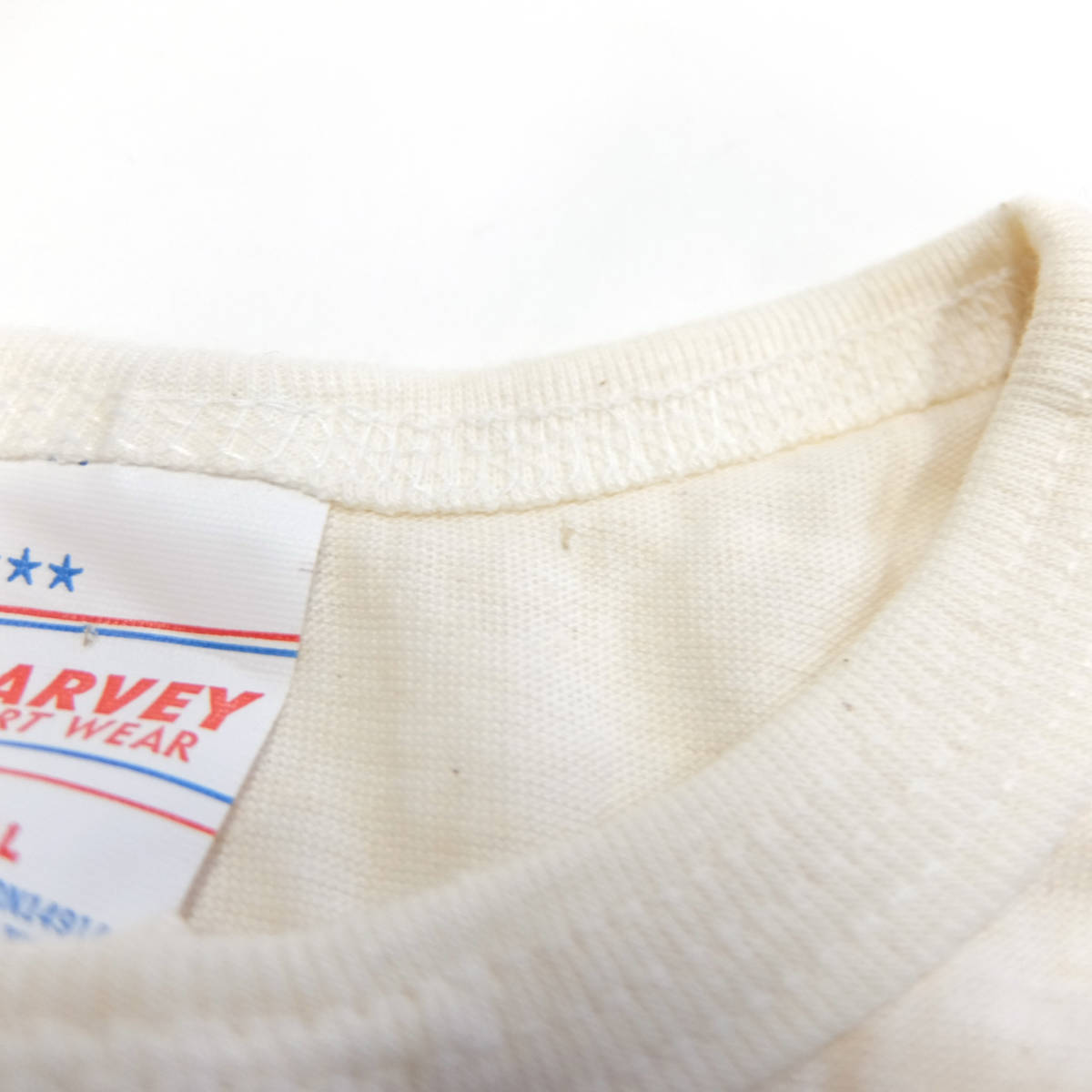 デッドストック USA製 HARVEY SPORT WEAR オフホワイト×バーガンディ ビンテージ ベースボール Tシャツ S 無地 セットイン 80's 五分袖_タグピン穴あり