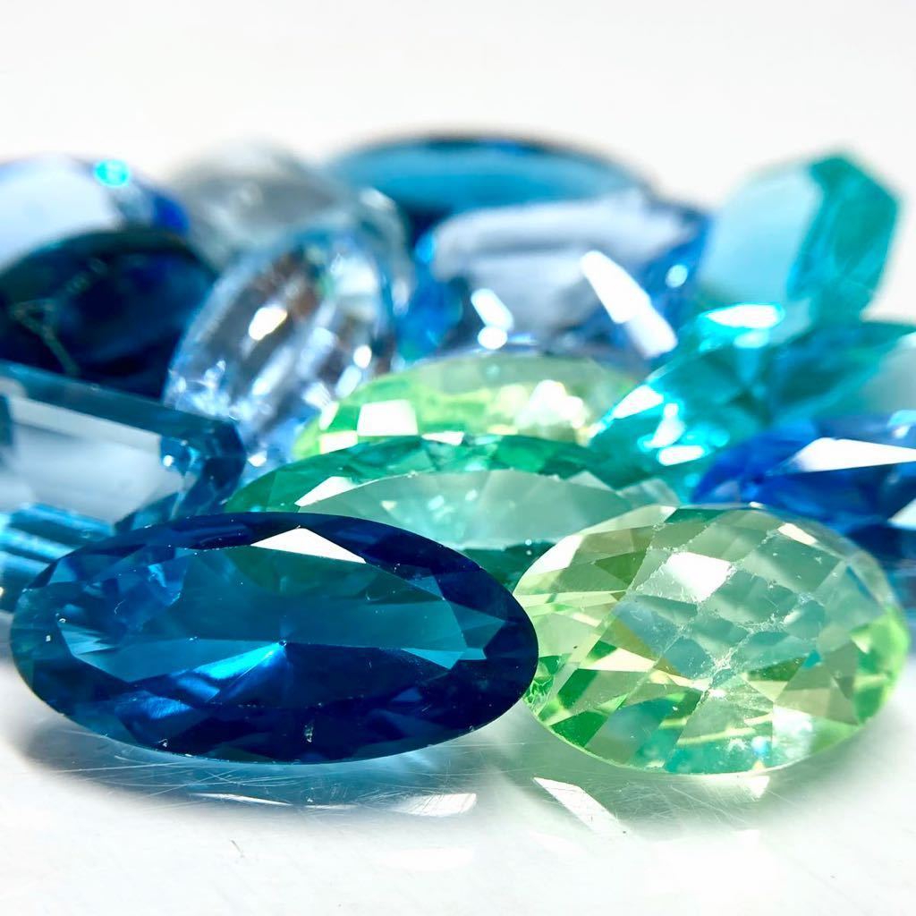 ■合成スピネルルースおまとめ■m 重量約20g 100ct spinel 裸石 宝石 ジュエリー jewelry green blue 尖晶石 CE0_画像3