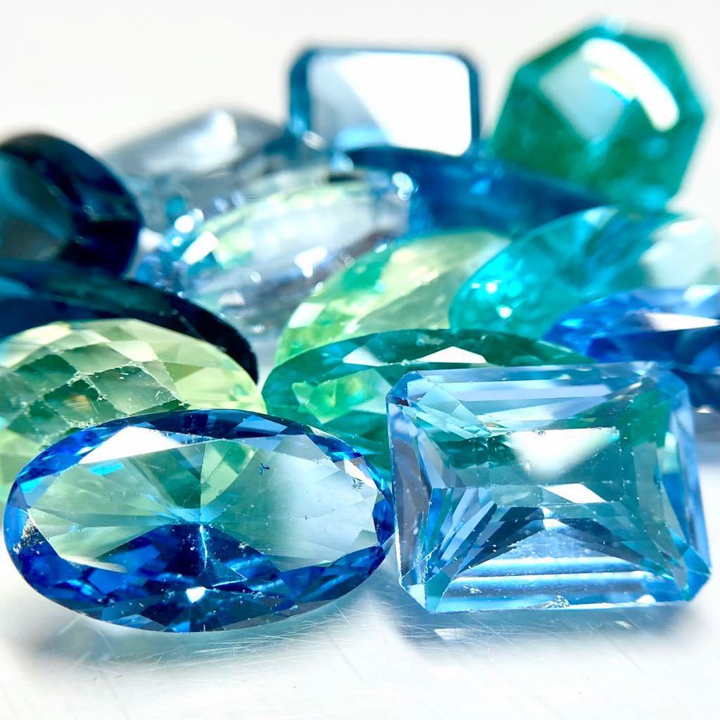 ■合成スピネルルースおまとめ■m 重量約20g 100ct spinel 裸石 宝石 ジュエリー jewelry green blue 尖晶石 CE0_画像2