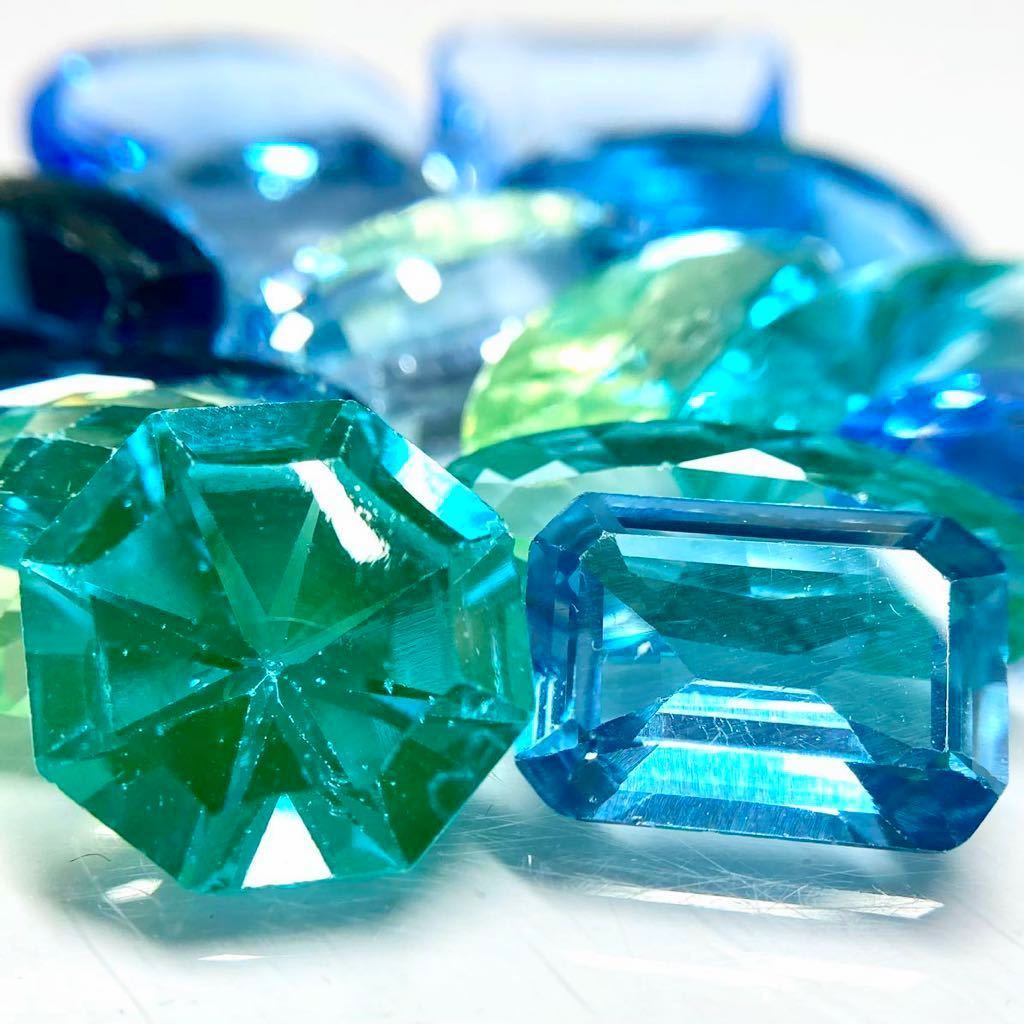 ■合成スピネルルースおまとめ■m 重量約20g 100ct spinel 裸石 宝石 ジュエリー jewelry green blue 尖晶石 CE0_画像1