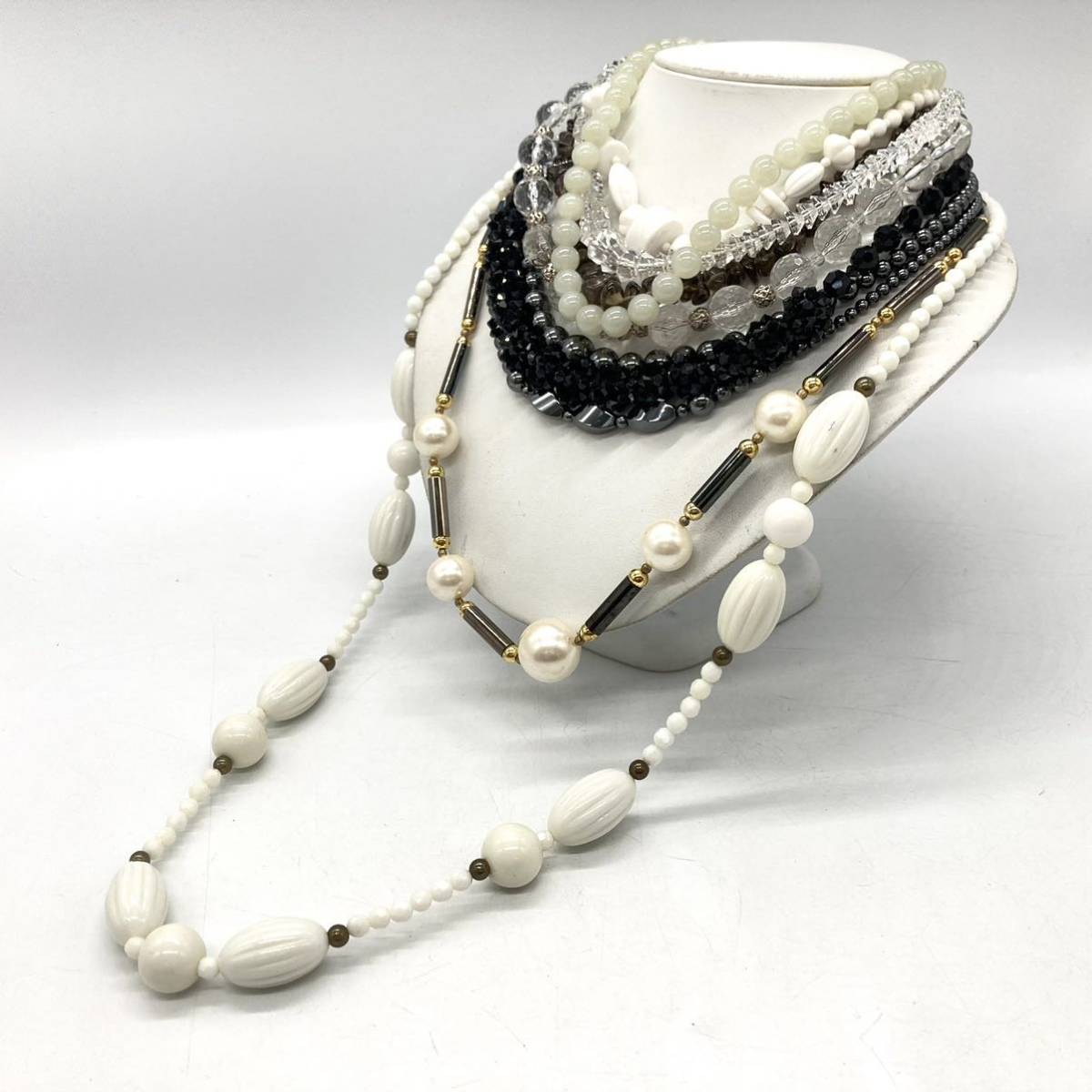 ■ネックレス10点おまとめ■m重量約464.5gクォーツ quartz ビーズ beads スモーキークオーツ ネックレス necklace シルバーsilver CE0 _画像1