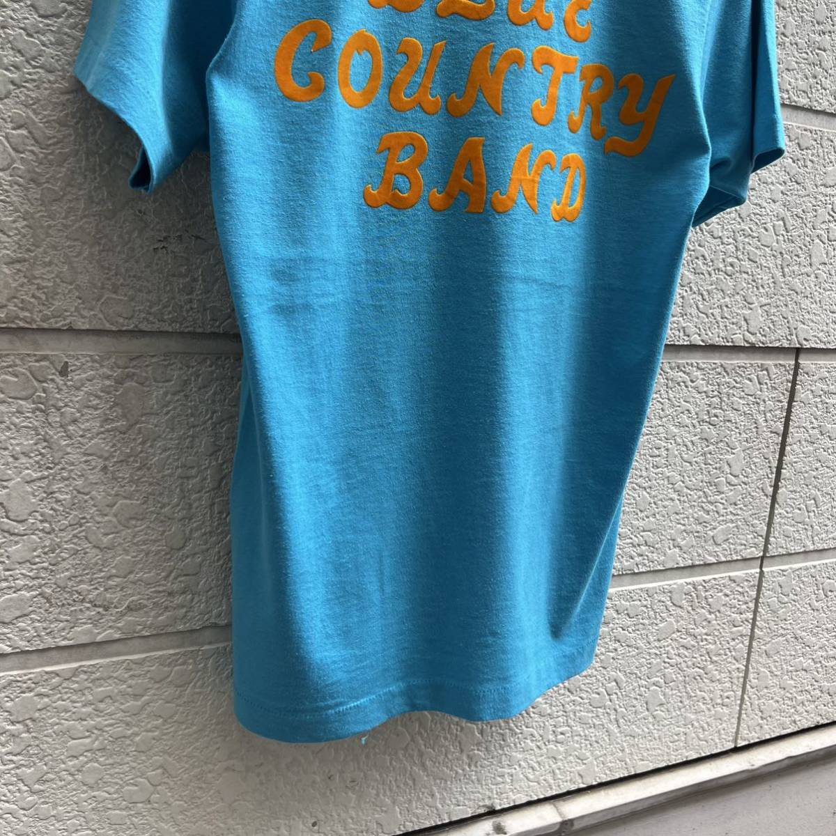 80s 90s USA古着 水色 バックプリント 半袖Tシャツ ライトブルー フロッキープリント アメリカ古着 vintage ヴィンテージ プリントTシャツ_画像7