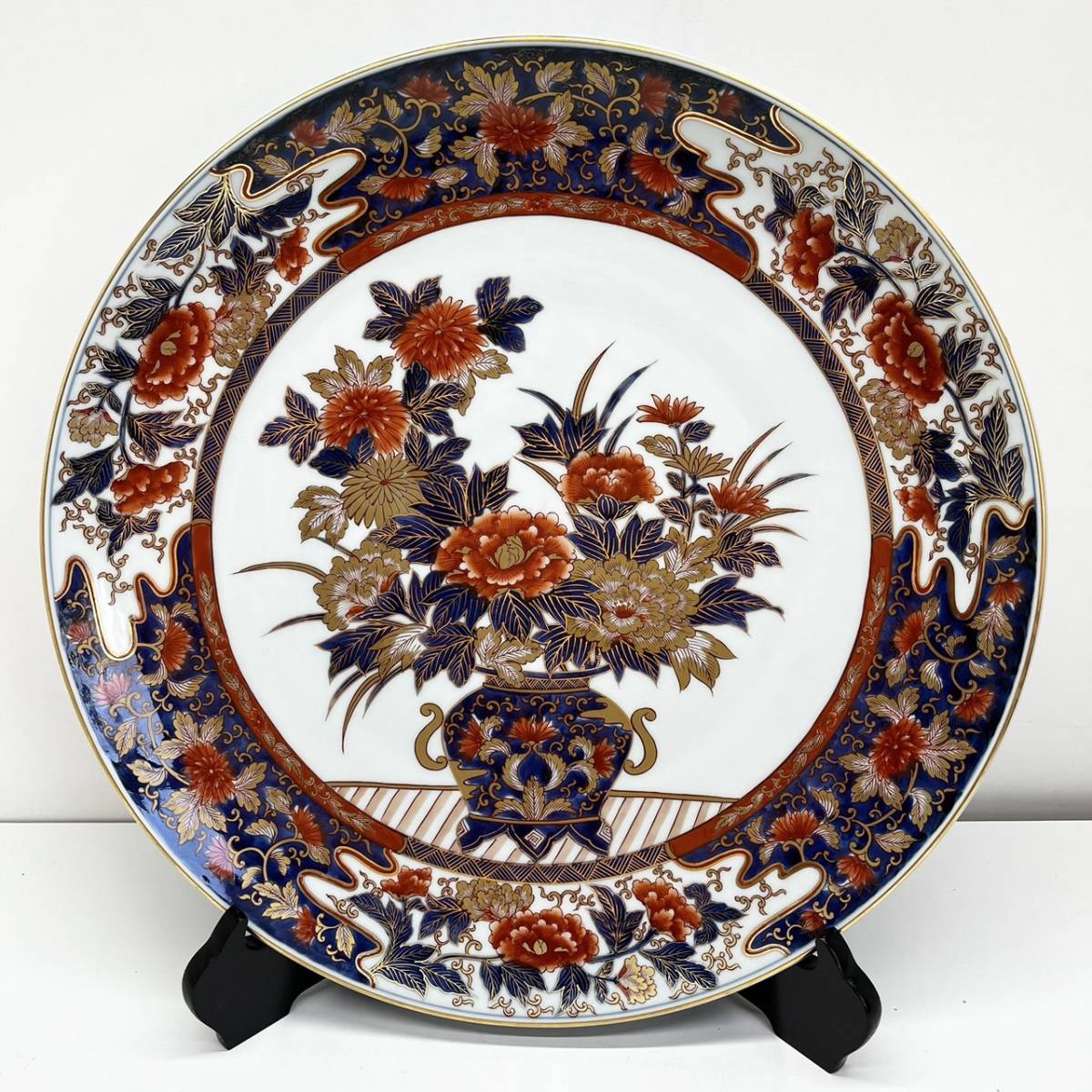h1803 □中古□ 有田焼 弥左衛門 金彩色絵花絵大皿 直径約40cm 骨董/古