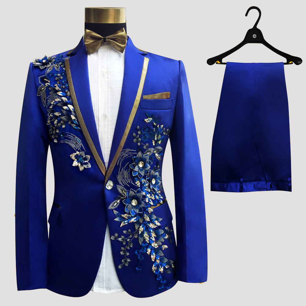  blue ( blue ) equipment ornament enough tuxedo suit jacket & same color pants & chief & Thai 4 point set jm8072 stage ... Mai pcs costume 