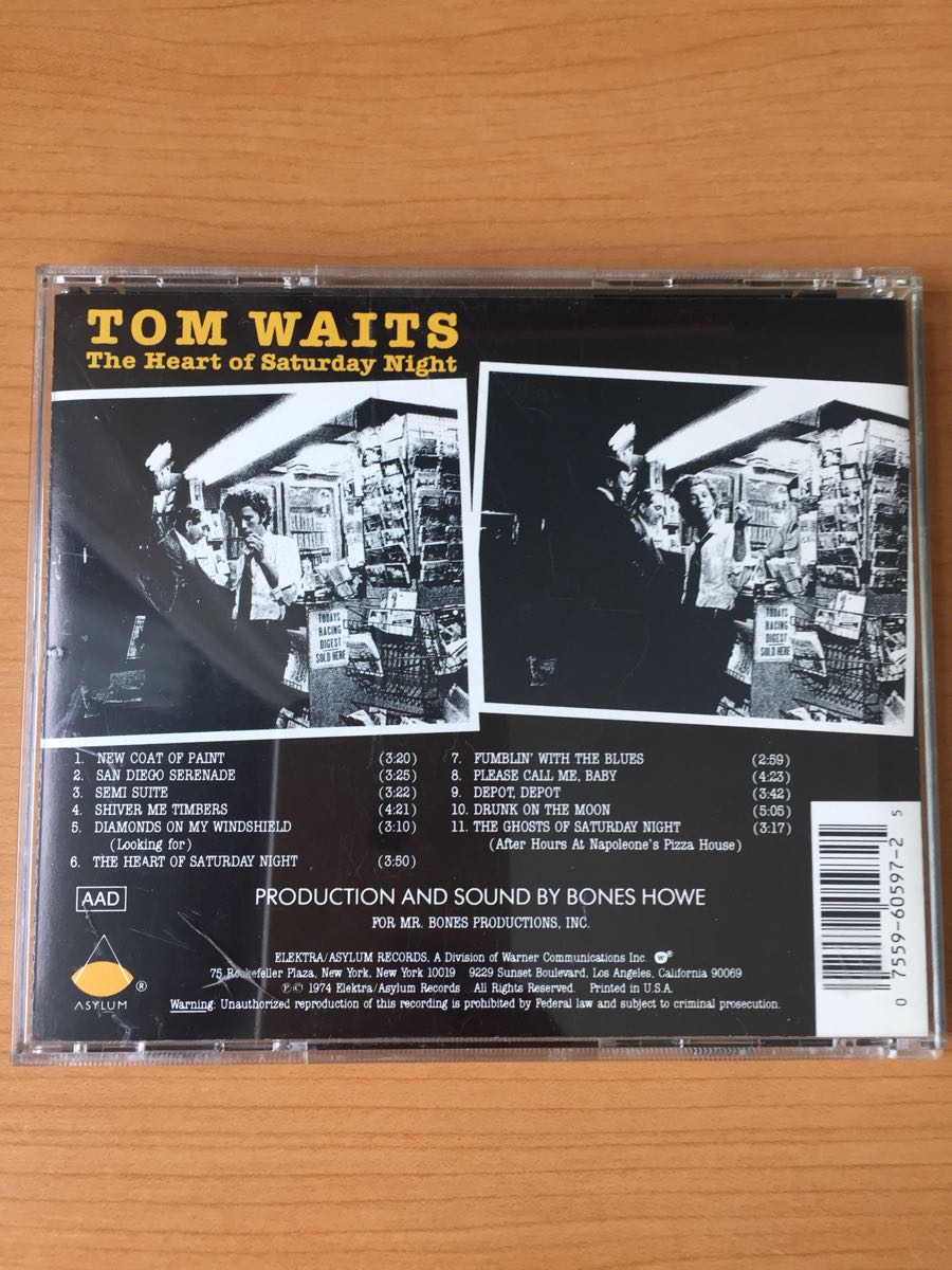 トム・ウェイツ 土曜日の夜（The Heart of Saturday Night）米国盤CD_画像2