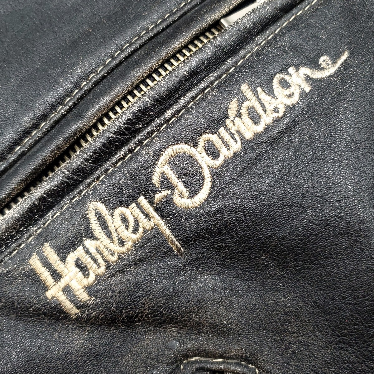 90周年限定モデル◆HARLEY-DAVIDSON◆立体ロゴ加工レザーコンビライダースジャケット黒メンズMハーレーダビッドソンダブル本革ジャン 617_画像10