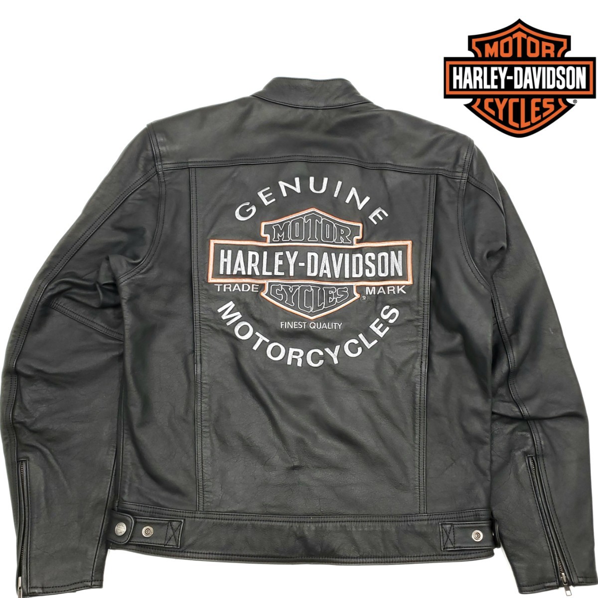 極美品◆HARLEY-DAVIDSON◆肉厚レザーライダースジャケット黒メンズM本革ハーレーダビッドソン本皮シングルライディング革ジャン刺繍 620