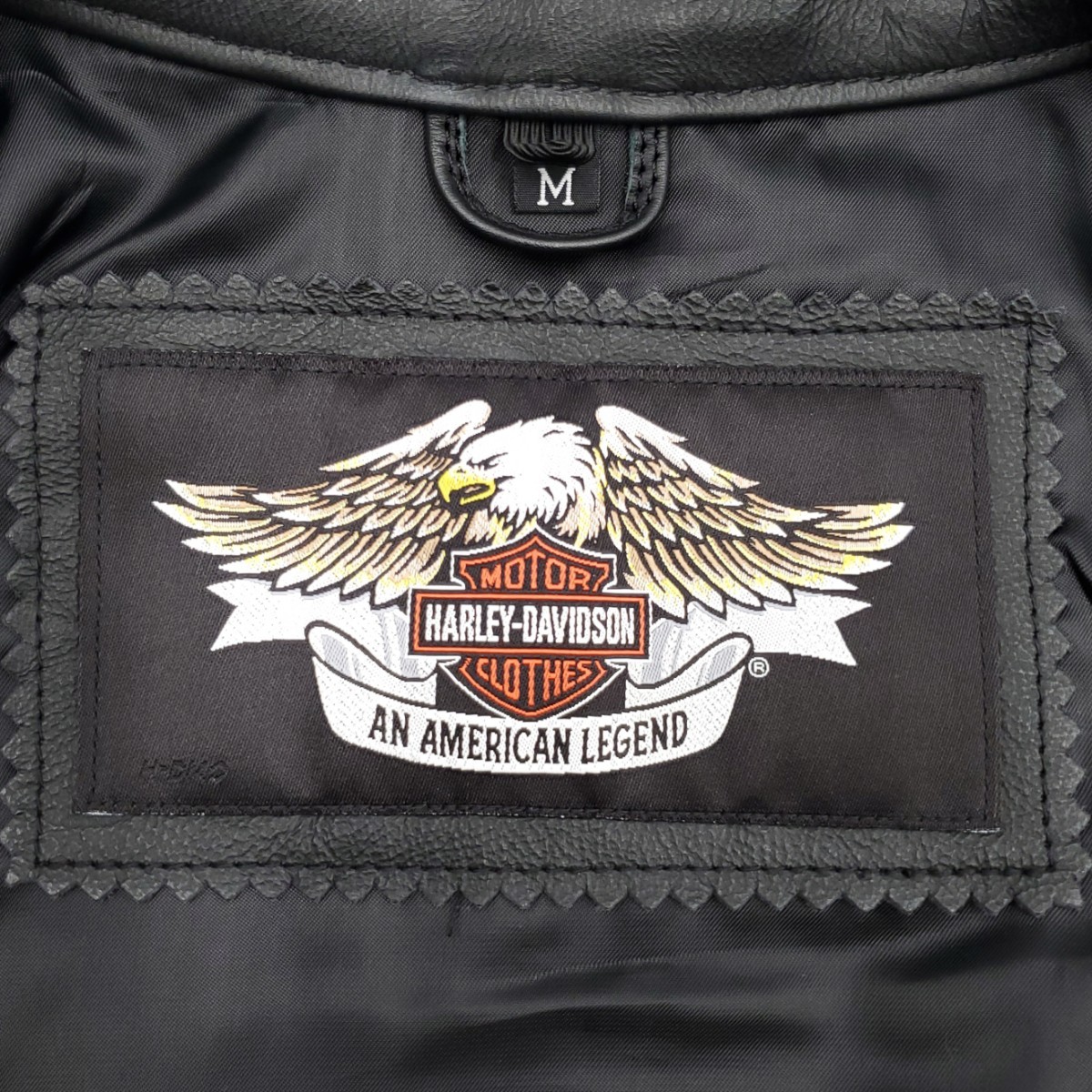 極美品◆HARLEY-DAVIDSON◆肉厚レザーライダースジャケット黒メンズM本革ハーレーダビッドソン本皮シングルライディング革ジャン刺繍 620