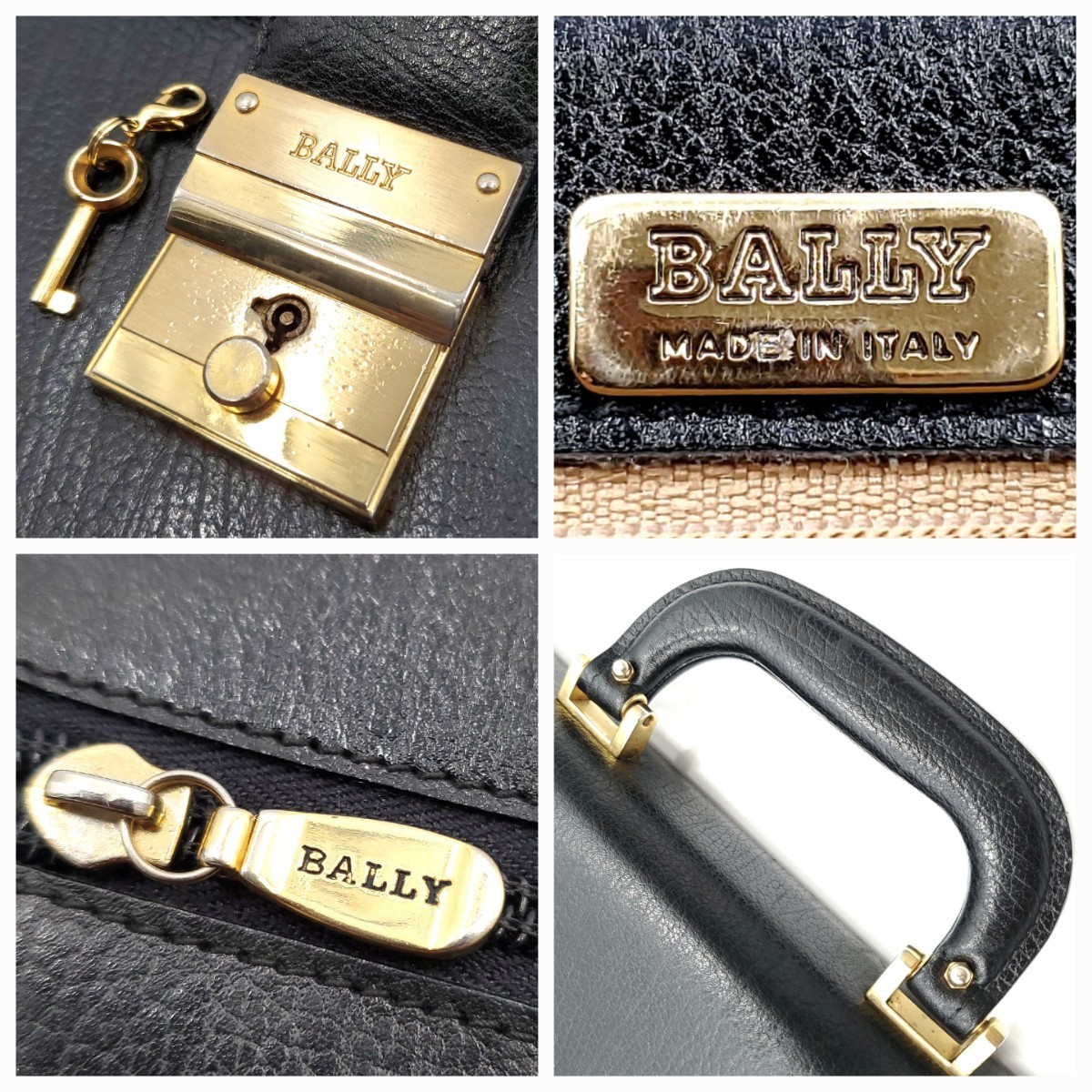 イタリア製◇BALLY◇ダブルフラップ本革ビジネスバッグ黒メンズ自立