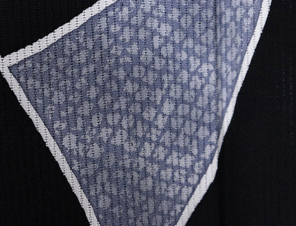 仙福屋宗介 縦絽 訪問着 正絹 黒 グレー 銀箔 幾何模様 鹿の子 Mサイズ