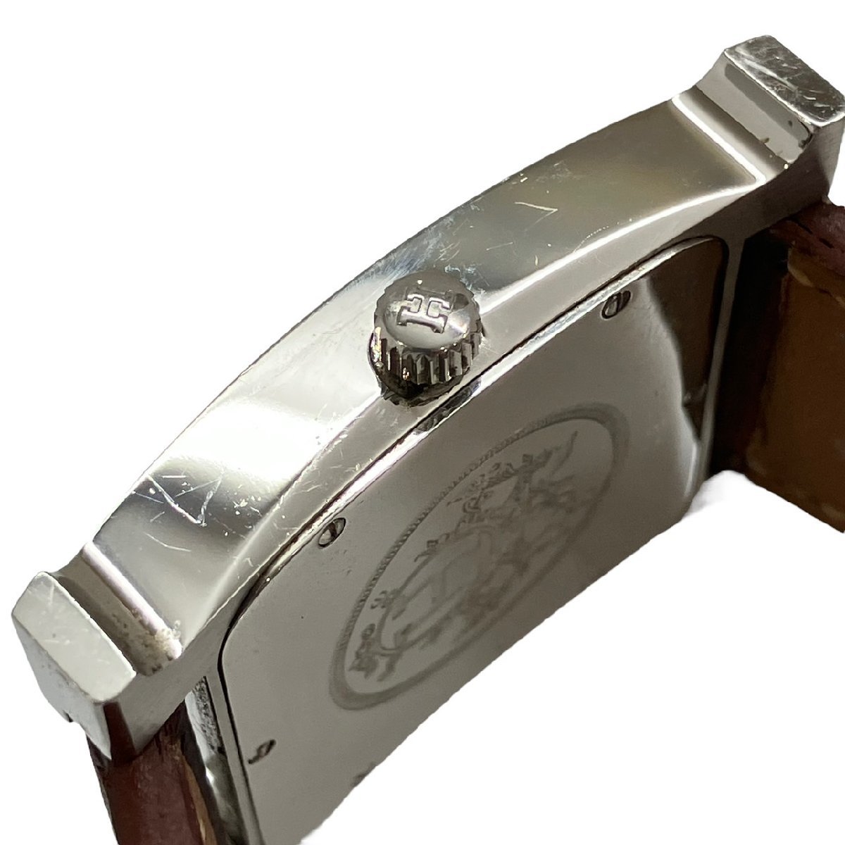 HERMES エルメス Hウォッチ メンズ腕時計 クォーツ SS 純正革ベルト・尾錠 銀文字盤 HH1.810 稼働品 