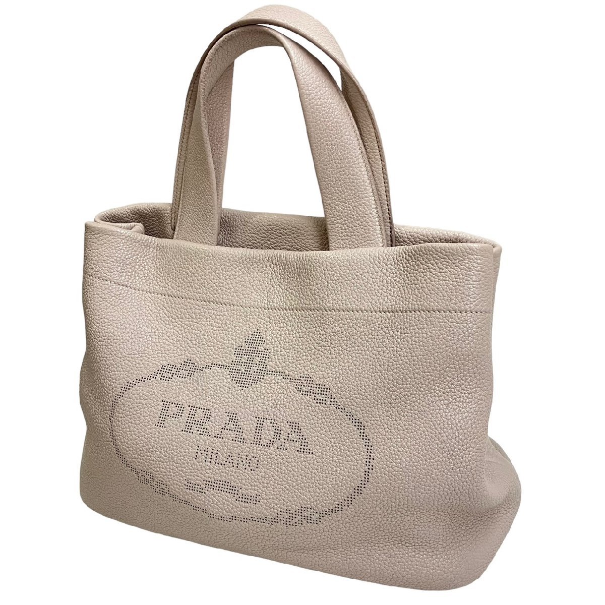 PRADA プラダ ミディアムレザートートバッグ レザー ピンクベージュ系